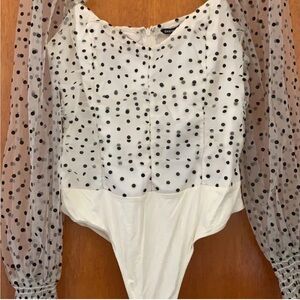 SHEIN Cream and Black Polka Dot Bodysuit